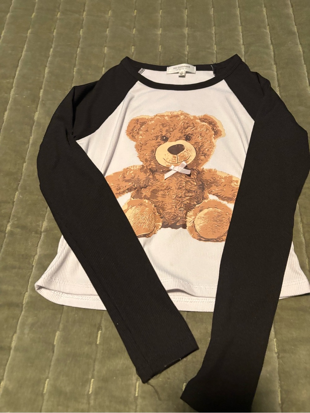 Long-Sleeve Teddy Graphic Raglan Tee - Black & White